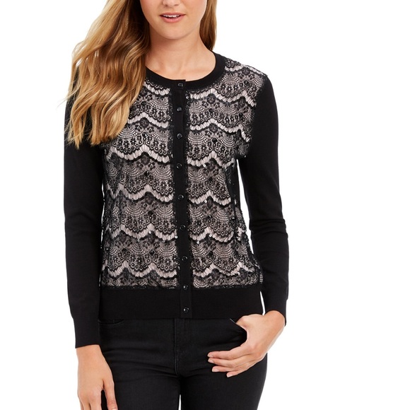 Charter Club Sweaters - Charter Club Lace Sequin Button Sweater